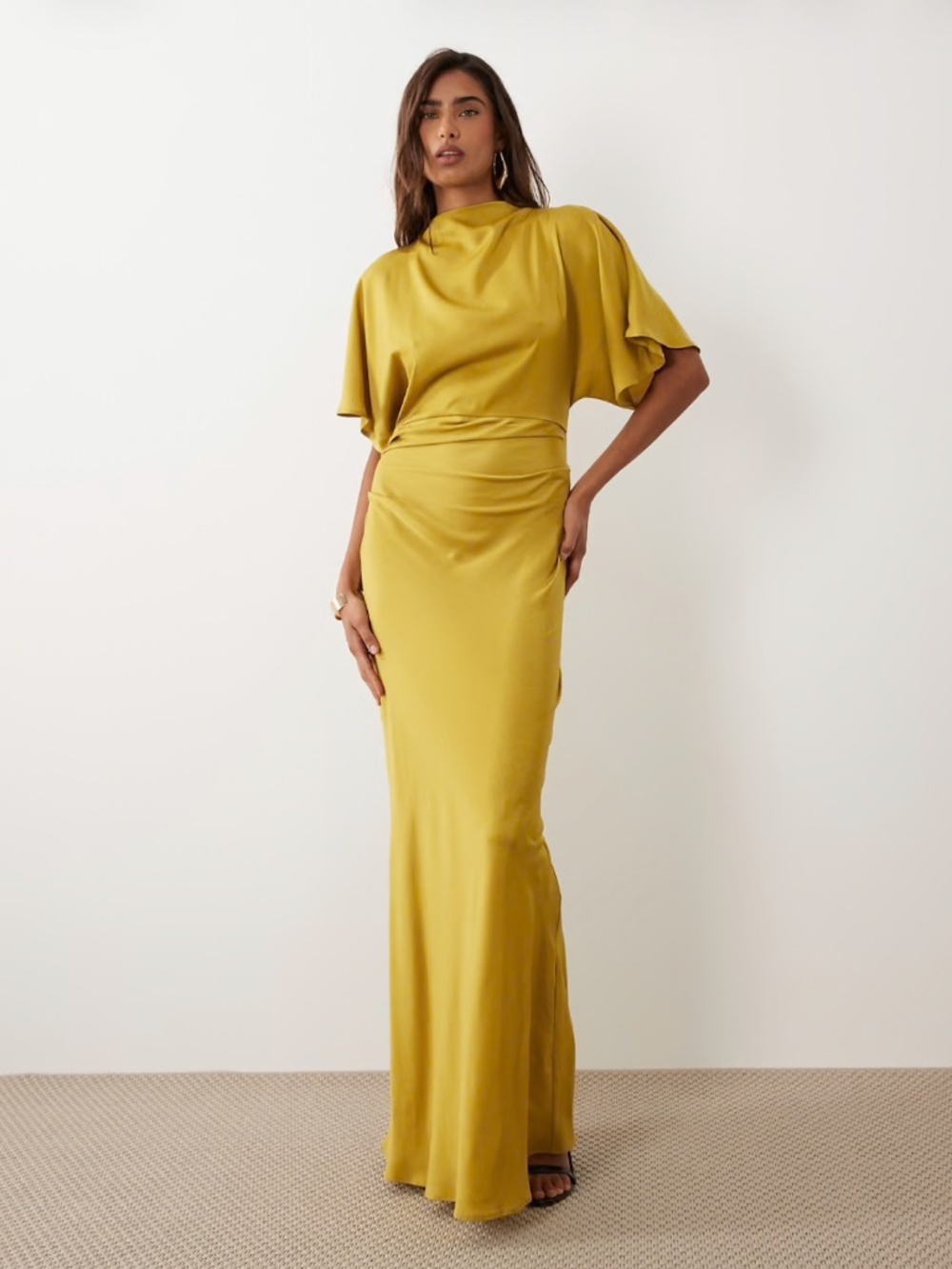 ASOS DESIGN Satin High Neck Maxi Dress in Chartreuse | 12